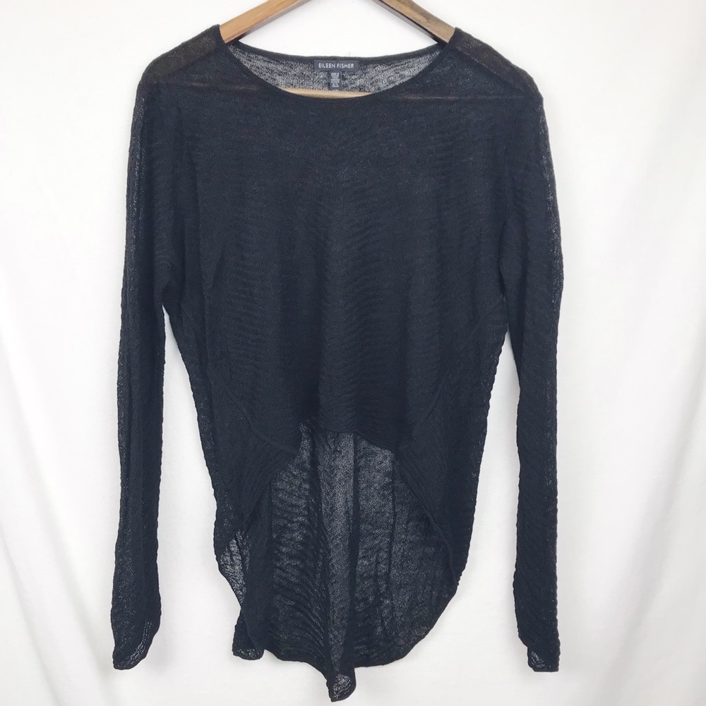 Eileen Fisher Black Sheer Hemp High Low Top Size M